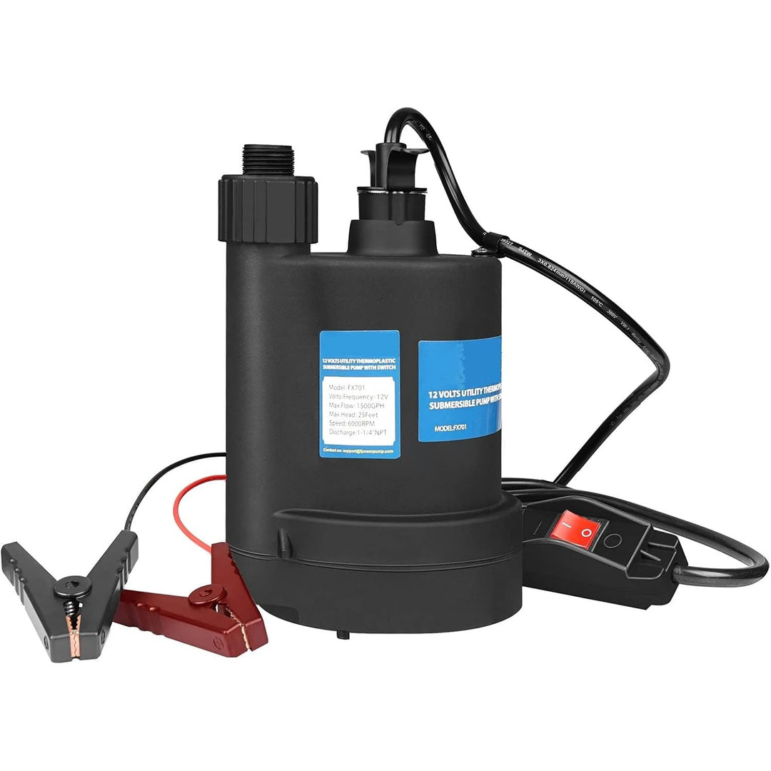 Water Pump Submersible Pump DC 12V Sump Pump 1500 GPH Utility Pump with Switch - Black - Just Closeouts Canada Inc.