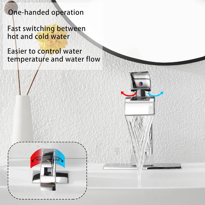 Waterfall Bathroom Faucet Single - Handle Bathroom Faucet One Hole Sink Faucet Chrome Matching with Pop Up Drain with Overflow Lavatory Faucets Basin Mixer Tap Washingroom Faucet - Just Closeouts Canada Inc.