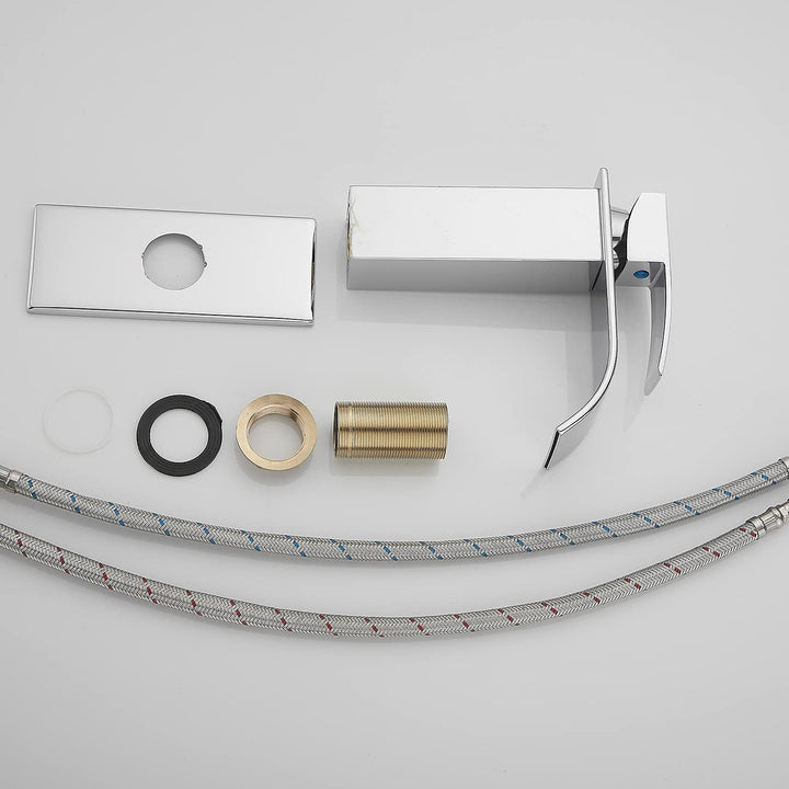 Waterfall Bathroom Faucet Single - Handle Bathroom Faucet One Hole Sink Faucet Chrome Matching with Pop Up Drain with Overflow Lavatory Faucets Basin Mixer Tap Washingroom Faucet - Just Closeouts Canada Inc.