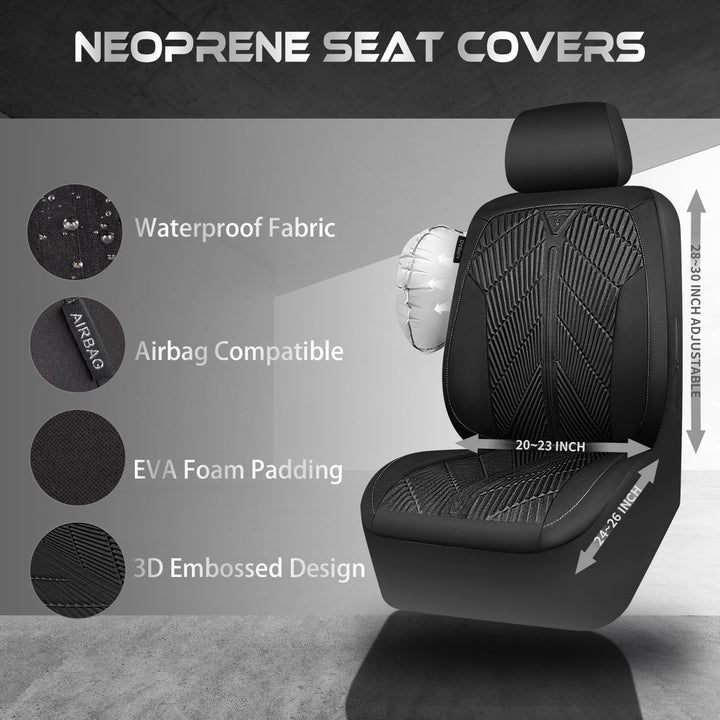 Waterproof Car seat Covers Front Seats Covers Neoprene Wetsuit, All - Weather Non - Slip Durable, Universal Fit for SUV Sedans Trucks Vans Automotive, Armrest Airbag Compatible, Emboss Black - Just Closeouts Canada Inc.