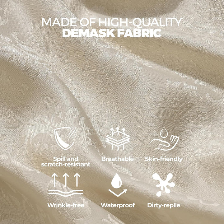 Waterproof Damask Floral Design Table Cloth for 8ft Rectangle Table, Easy to Clean Wrinkle-Free Outdoor Tablecloth for Wedding, Party and Camping(Oblong, 60 x 120 Inch (10-12 Seats), Beige) - Just Closeouts Canada Inc.X004O46RZB