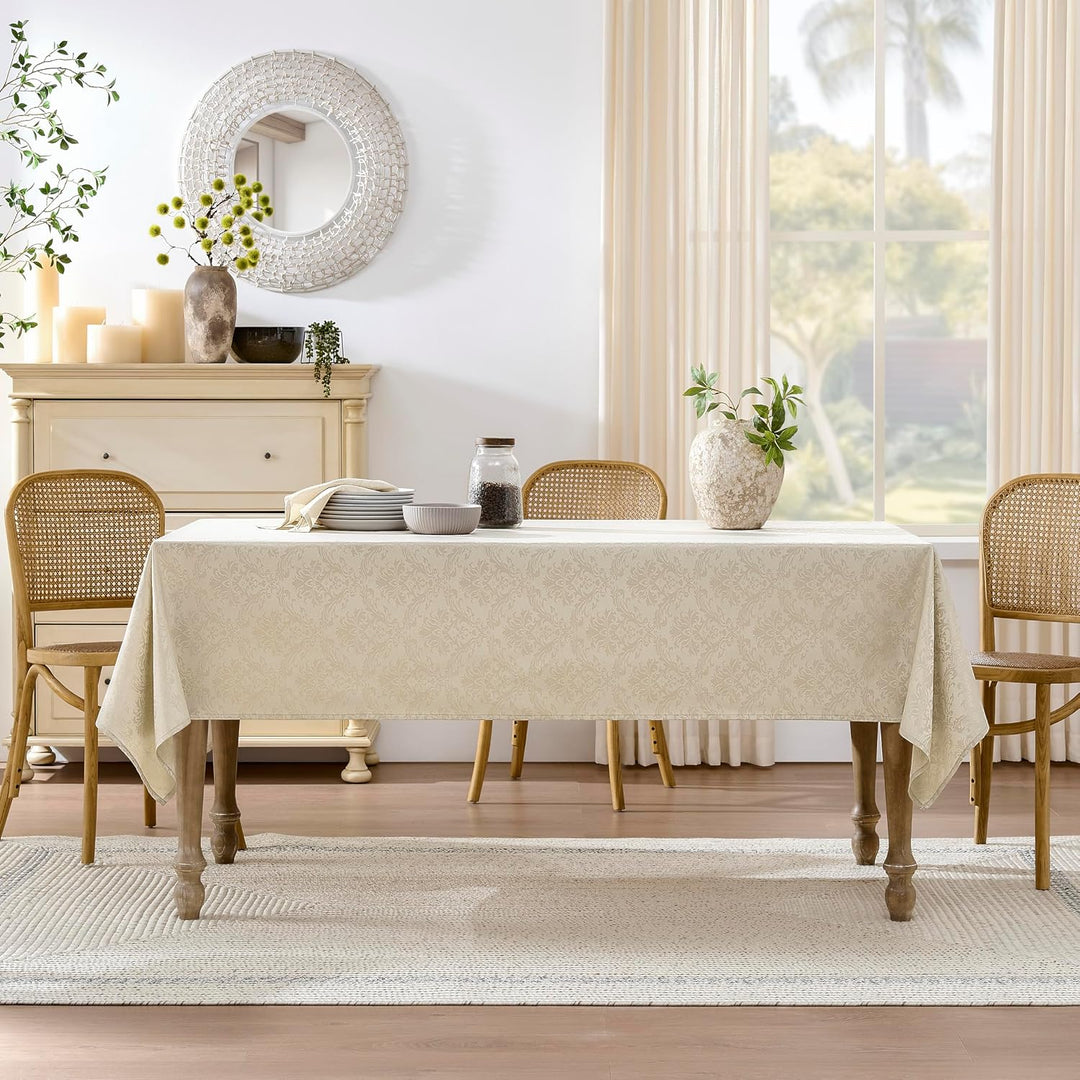 Waterproof Damask Floral Design Table Cloth for 8ft Rectangle Table, Easy to Clean Wrinkle-Free Outdoor Tablecloth for Wedding, Party and Camping(Oblong, 60 x 120 Inch (10-12 Seats), Beige) - Just Closeouts Canada Inc.X004O46RZB
