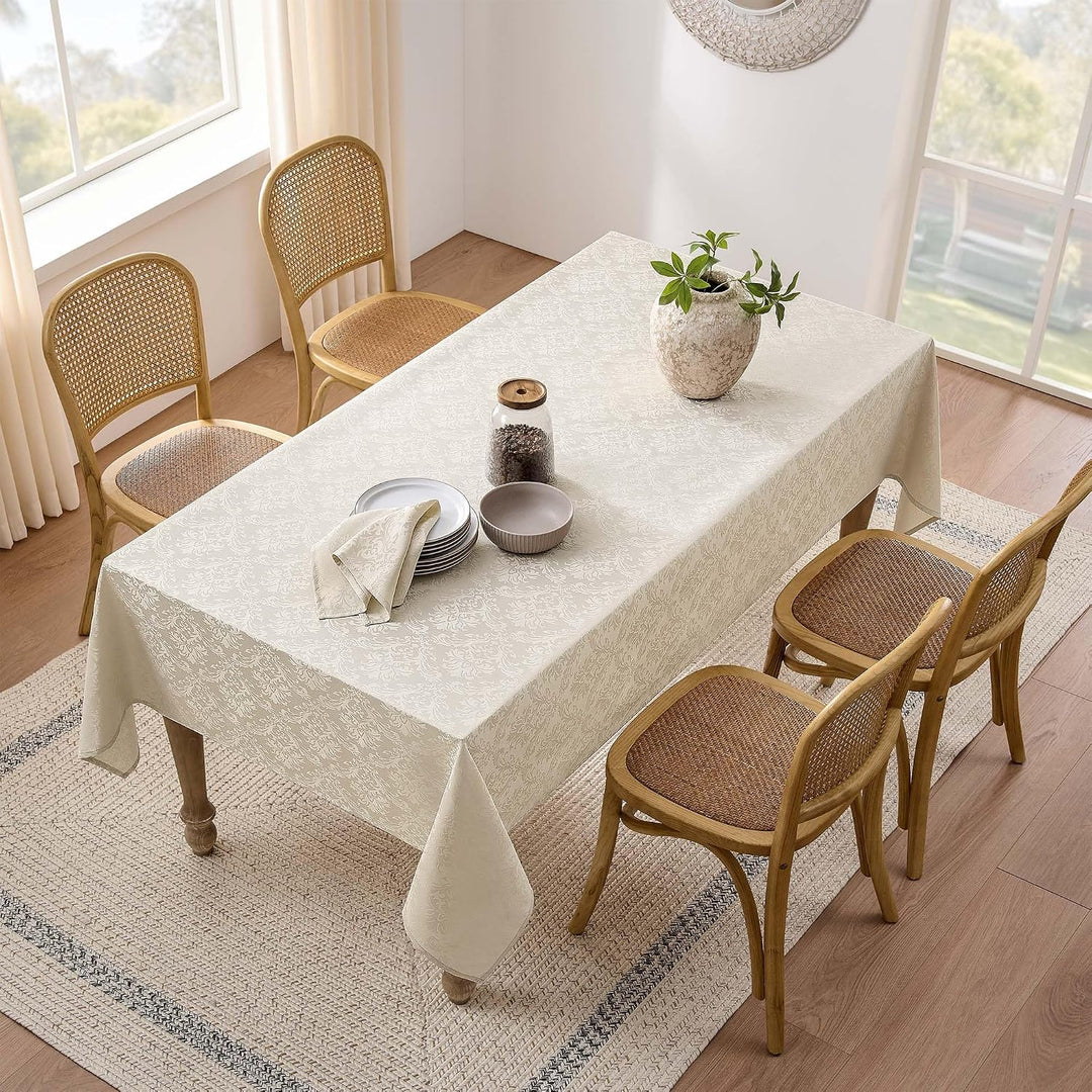Waterproof Damask Floral Design Table Cloth for 8ft Rectangle Table, Easy to Clean Wrinkle-Free Outdoor Tablecloth for Wedding, Party and Camping(Oblong, 60 x 120 Inch (10-12 Seats), Beige) - Just Closeouts Canada Inc.X004O46RZB