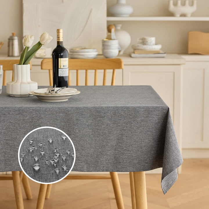 Waterproof Linen Table Cloth for 8ft Rectangle Table, Easy to Clean Wrinkle - Free Outdoor Tablecloth for Wedding, Party, and Camping(Oblong, 60 x 120 Inch (10 - 12 Seats), Dark Grey) - Just Closeouts Canada Inc.X003KNLB8Z