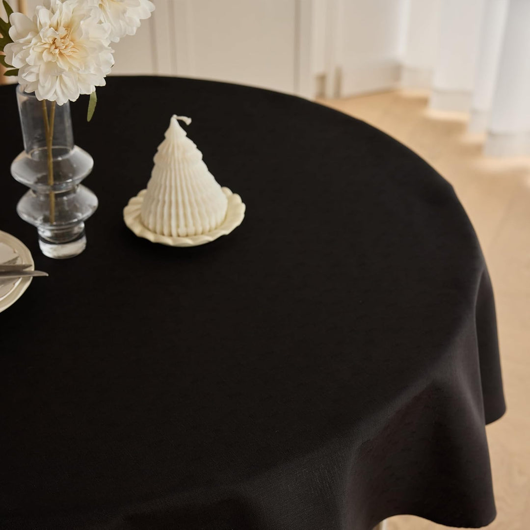 Waterproof Linen Table Cloth for Round Table, Decorative Fabric Anti-Scratch Table Cover for Dining Table and Kitchen Table (70 Inch, Round (4-6 Seats), Black) - Just Closeouts Canada Inc.X003XFT8T9