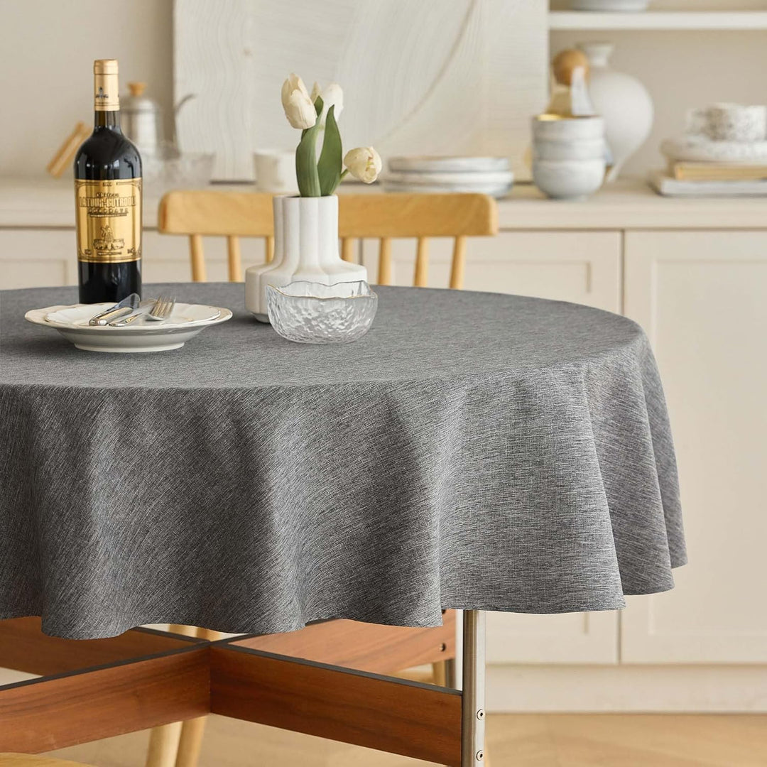 Waterproof Linen Table Cloth for Round Table, Decorative Fabric Anti-Scratch Table Cover for Dining Table and Kitchen Table (70 Inch, Round (4-6 Seats), Dark Grey) - Just Closeouts Canada Inc.X003XFOTXT