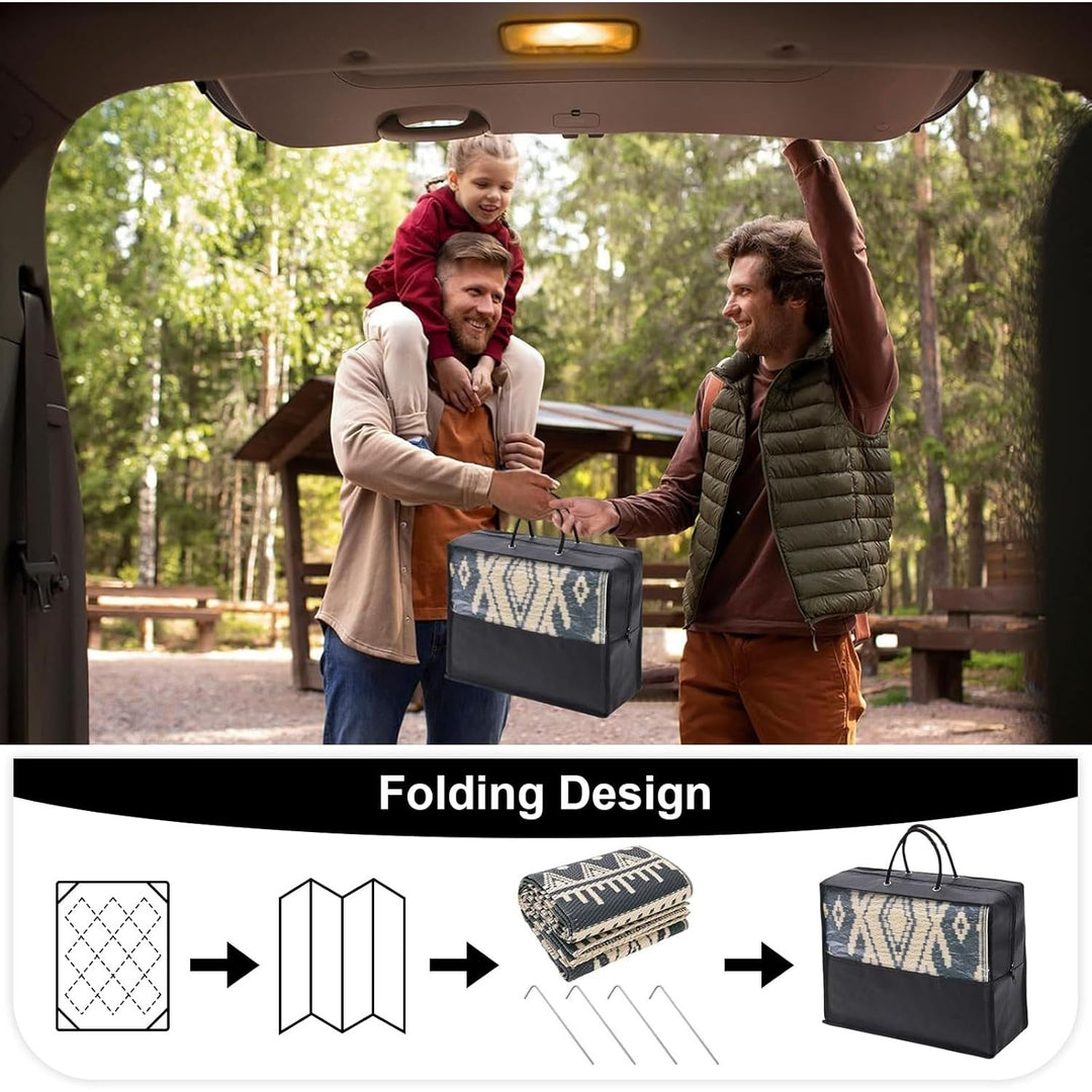 Waterproof Outdoor Rug 8x10 ft, Reversible Plastic Straw Patio Camping Rugs, Large Foldable Outdoor Carpet Deck Rugs for Patio, RV, Outside Entry, Backyard, Bench, Picnic, Black & Beige - Just Closeouts Canada Inc.