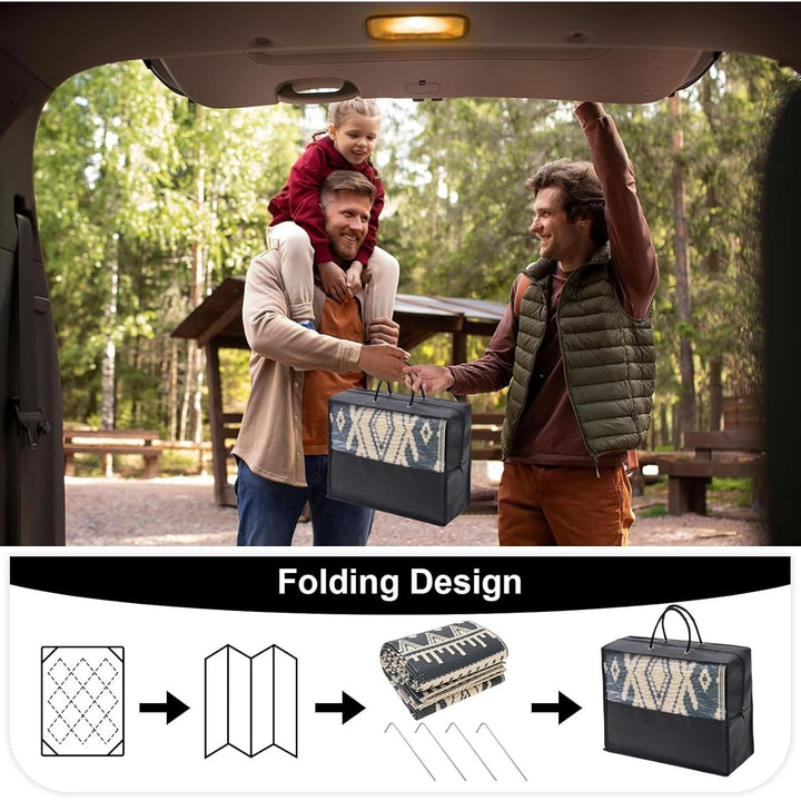 Waterproof Outdoor Rug 8x10 ft, Reversible Plastic Straw Patio Camping Rugs, Large Foldable Outdoor Carpet Deck Rugs for Patio, RV, Outside Entry, Backyard, Bench, Picnic, Black & Beige - Just Closeouts Canada Inc.