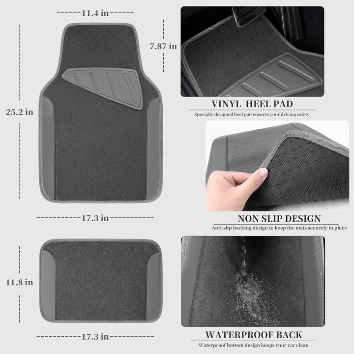 Waterproof Universal Fit Car Floor Mats, Car Mats Fit for SUV,Vans,sedans, Trucks,Set of 4pcs Car Carpet with Driver Heel Pad (All Gray) - Just Closeouts Canada Inc.