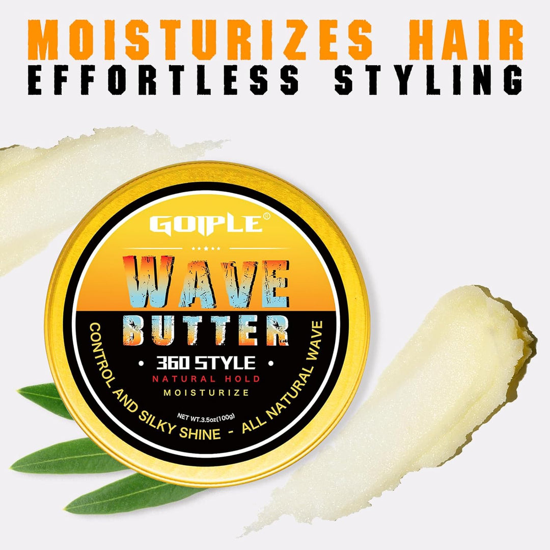 Wave Butter 360 Wave Grease for Men - Wave Butter for Layered Waves, Moisture, Control and Silky Shine - All Natural Wave Cream with Shea Butter and Beeswax for Wolfing (3.5 OZ) - Just Closeouts Canada Inc.