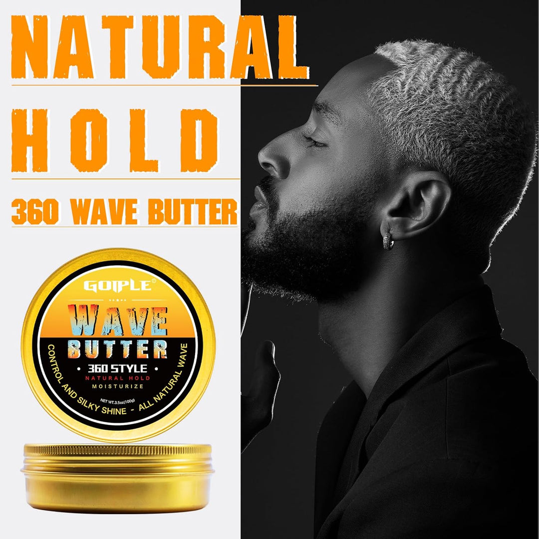 Wave Butter 360 Wave Grease for Men - Wave Butter for Layered Waves, Moisture, Control and Silky Shine - All Natural Wave Cream with Shea Butter and Beeswax for Wolfing (3.5 OZ) - Just Closeouts Canada Inc.