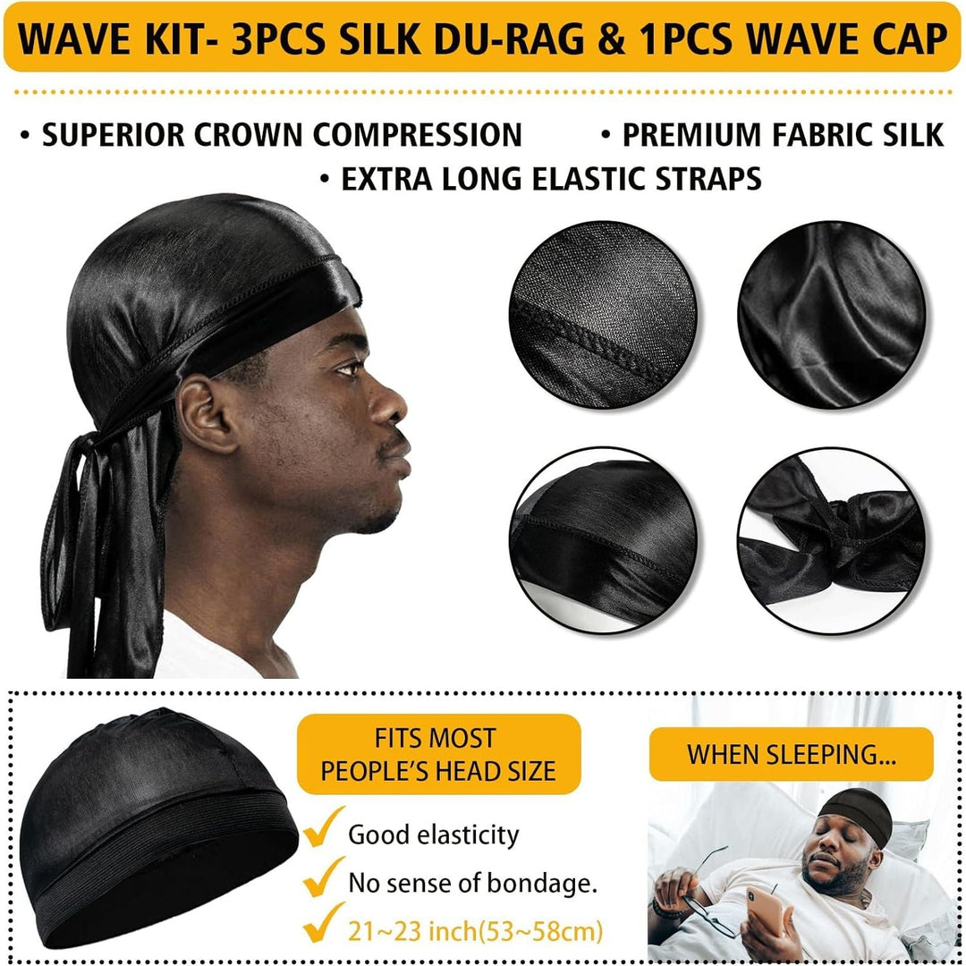 Wave Pomade for Men Strong Hold Easy Wash Hair Cream Grease, Promotes Layered Waves, Moisture, Shine, Brush and Durag Cap Set - Just Closeouts Canada Inc.