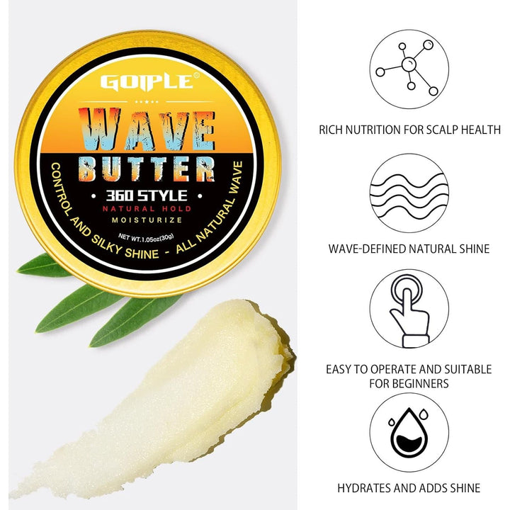 Wave Pomade for Men Strong Hold Easy Wash Hair Cream Grease, Promotes Layered Waves, Moisture, Shine, Brush and Durag Cap Set - Just Closeouts Canada Inc.
