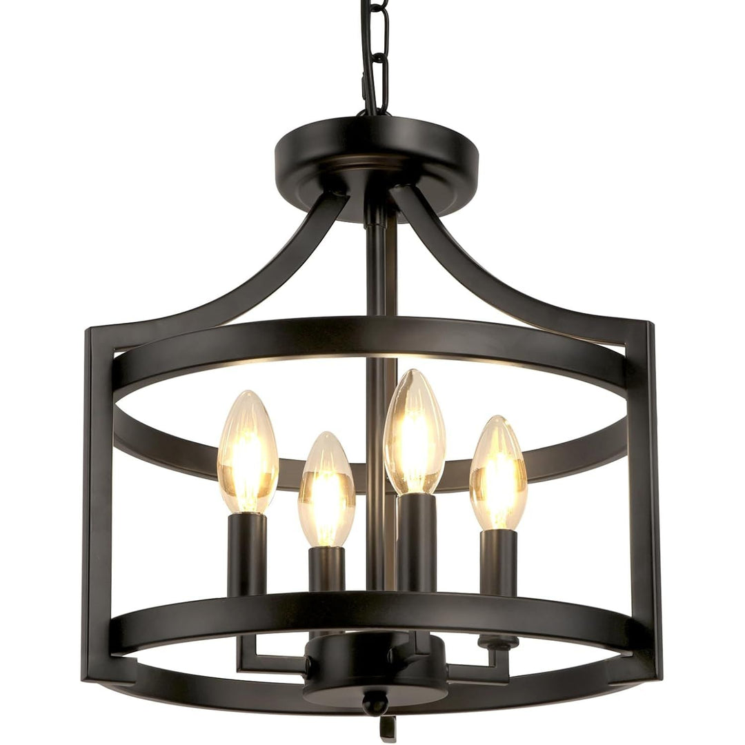 WBinDX 4 - Light Semi Flush Mount Ceiling Light Farmhouse Small Black Chandelier, Convertible Rustic Industrial Cage Pendant Lighting for Kitchen Island Dining Room Bedroom Foyer Hallway Entryway - Just Closeouts Canada Inc.