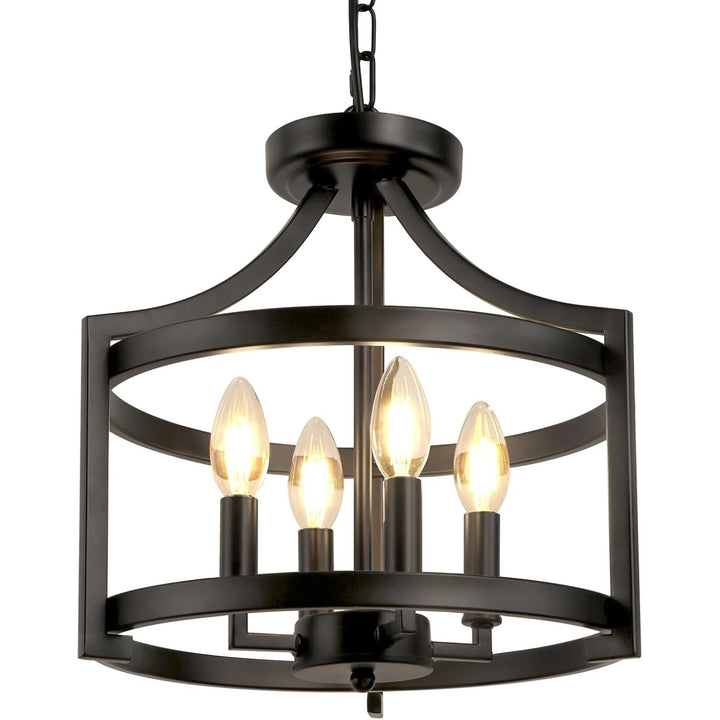 WBinDX 4 - Light Semi Flush Mount Ceiling Light Farmhouse Small Black Chandelier, Convertible Rustic Industrial Cage Pendant Lighting for Kitchen Island Dining Room Bedroom Foyer Hallway Entryway - Just Closeouts Canada Inc.