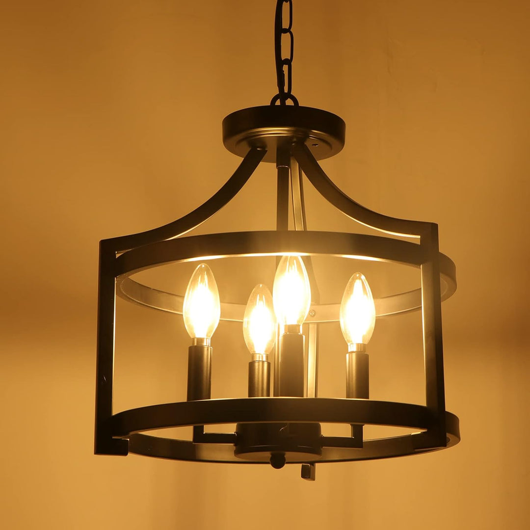 WBinDX 4 - Light Semi Flush Mount Ceiling Light Farmhouse Small Black Chandelier, Convertible Rustic Industrial Cage Pendant Lighting for Kitchen Island Dining Room Bedroom Foyer Hallway Entryway - Just Closeouts Canada Inc.