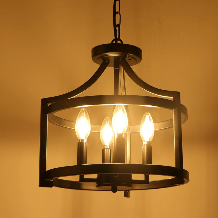 WBinDX 4 - Light Semi Flush Mount Ceiling Light Farmhouse Small Black Chandelier, Convertible Rustic Industrial Cage Pendant Lighting for Kitchen Island Dining Room Bedroom Foyer Hallway Entryway - Just Closeouts Canada Inc.