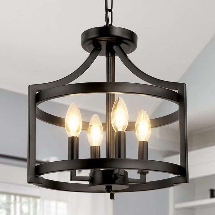 WBinDX 4 - Light Semi Flush Mount Ceiling Light Farmhouse Small Black Chandelier, Convertible Rustic Industrial Cage Pendant Lighting for Kitchen Island Dining Room Bedroom Foyer Hallway Entryway - Just Closeouts Canada Inc.