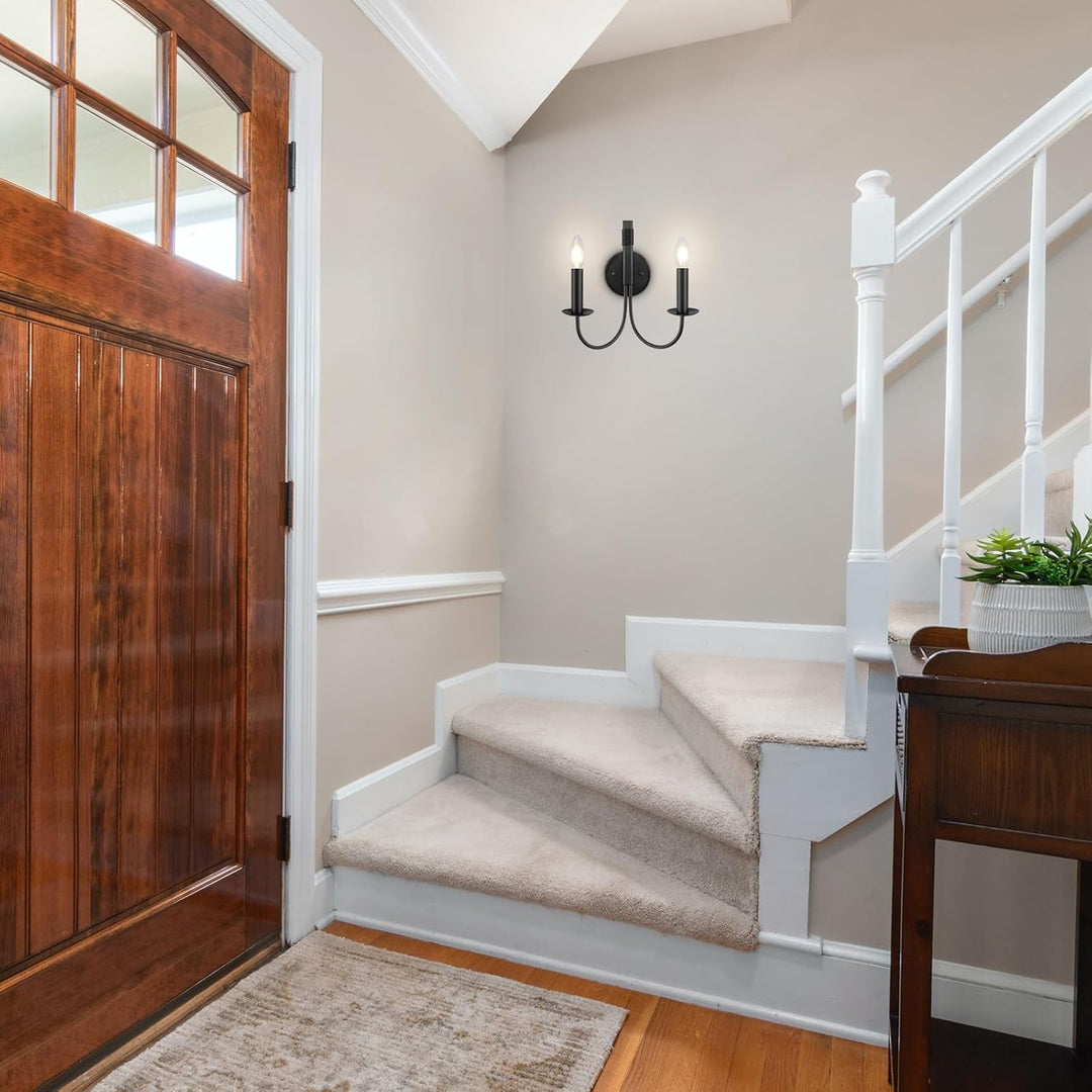 WBinDX Black Wall Sconces Lighting Indoor Wall Light Fixture, 2 - Lights Farmhouse Wall Candle Sconce, Rustic Industrial Bedroom Wall Lights for Living Room Fireplace Stairway Hallway Kitchen Porch - Just Closeouts Canada Inc.