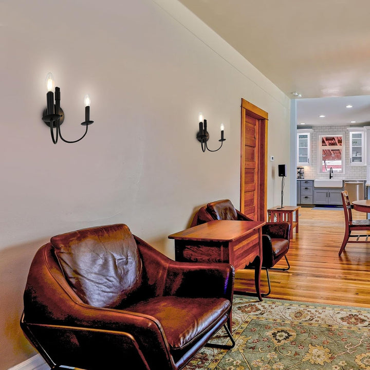 WBinDX Black Wall Sconces Lighting Indoor Wall Light Fixture, 2 - Lights Farmhouse Wall Candle Sconce, Rustic Industrial Bedroom Wall Lights for Living Room Fireplace Stairway Hallway Kitchen Porch - Just Closeouts Canada Inc.