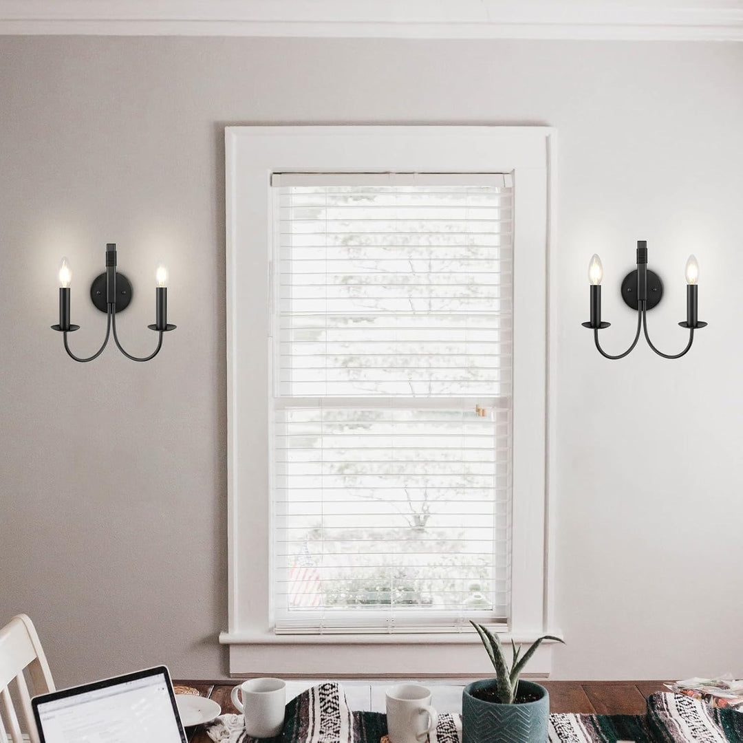 WBinDX Black Wall Sconces Lighting Indoor Wall Light Fixture, 2 - Lights Farmhouse Wall Candle Sconce, Rustic Industrial Bedroom Wall Lights for Living Room Fireplace Stairway Hallway Kitchen Porch - Just Closeouts Canada Inc.