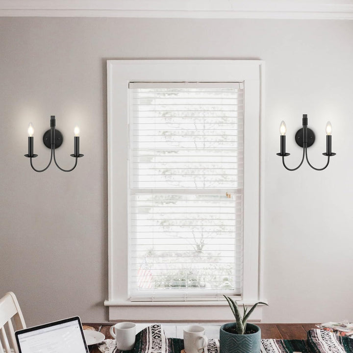 WBinDX Black Wall Sconces Lighting Indoor Wall Light Fixture, 2 - Lights Farmhouse Wall Candle Sconce, Rustic Industrial Bedroom Wall Lights for Living Room Fireplace Stairway Hallway Kitchen Porch - Just Closeouts Canada Inc.