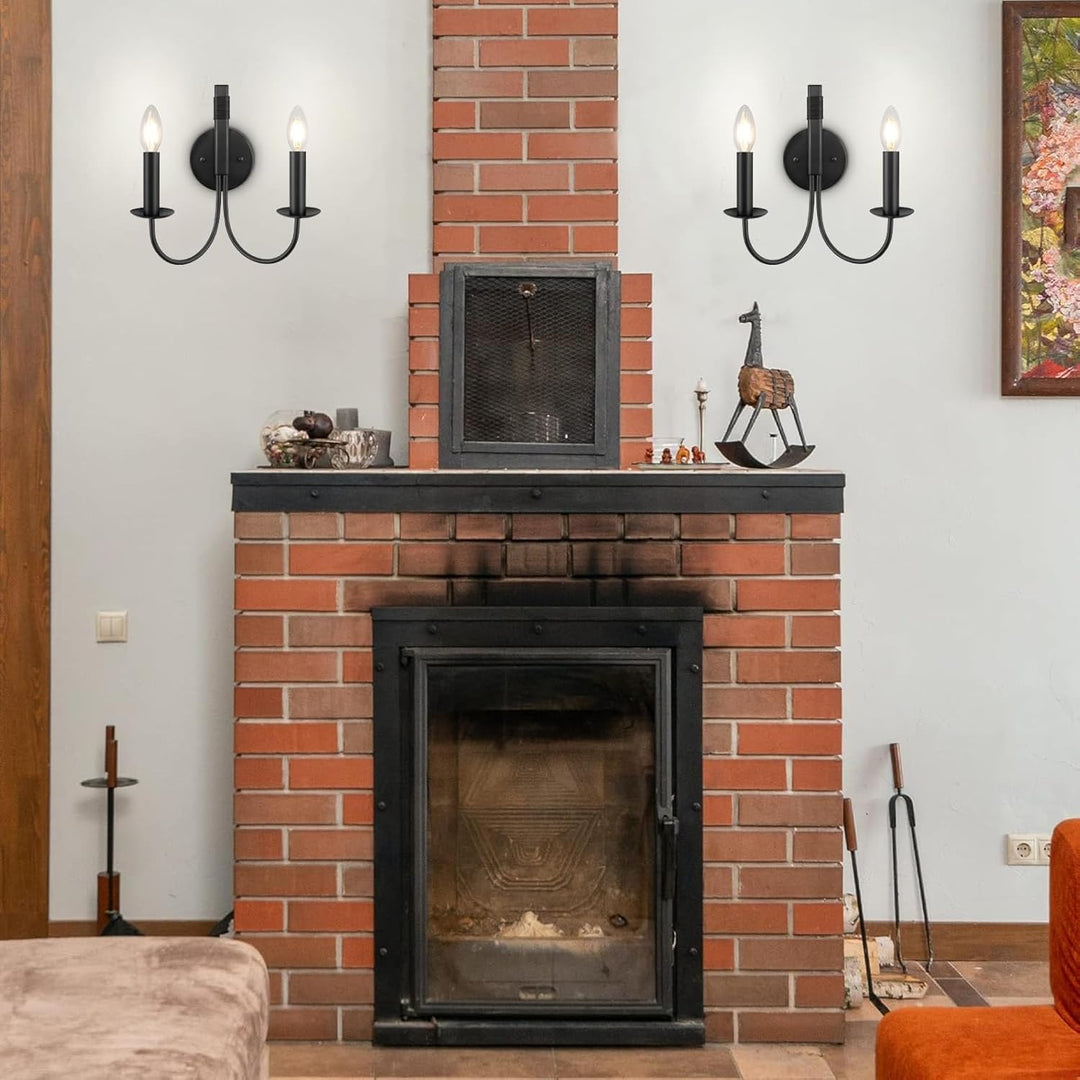 WBinDX Black Wall Sconces Lighting Indoor Wall Light Fixture, 2 - Lights Farmhouse Wall Candle Sconce, Rustic Industrial Bedroom Wall Lights for Living Room Fireplace Stairway Hallway Kitchen Porch - Just Closeouts Canada Inc.