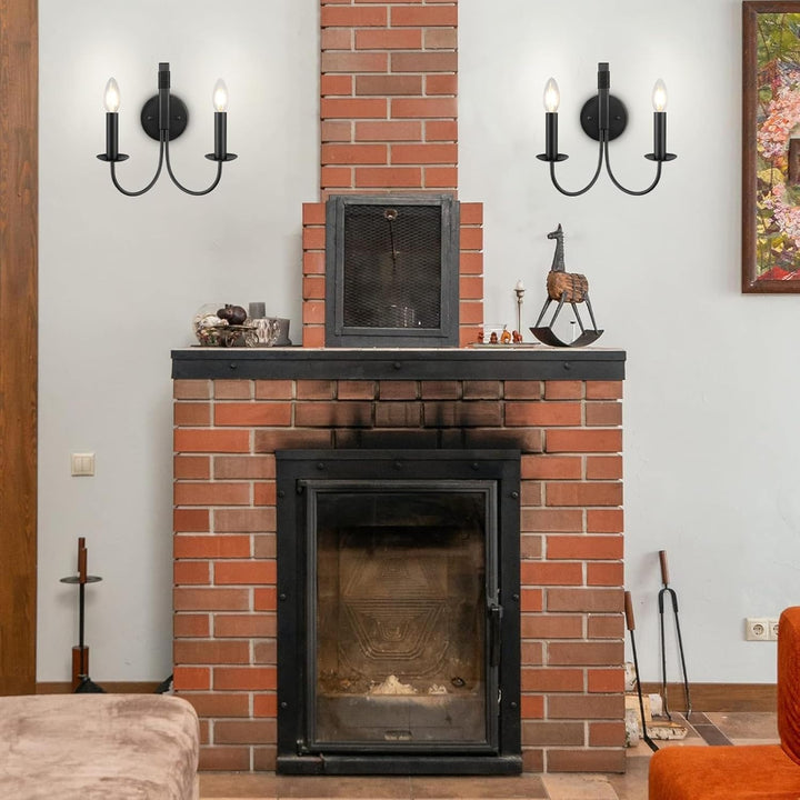 WBinDX Black Wall Sconces Lighting Indoor Wall Light Fixture, 2 - Lights Farmhouse Wall Candle Sconce, Rustic Industrial Bedroom Wall Lights for Living Room Fireplace Stairway Hallway Kitchen Porch - Just Closeouts Canada Inc.