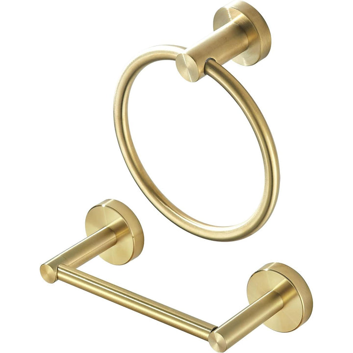 WEIKO Gold Toilet Paper Holder Towel Ring Bathroom Hardware Set Brushed Gold Hand Towel Holder Wall Mount TP Tissue Roll Holder with Double Post Pivoting Bath Accessories SUS304 Stainless Steel 2pc. - Just Closeouts Canada Inc.