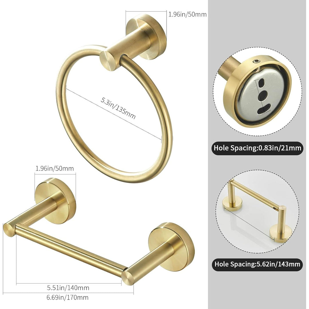 WEIKO Gold Toilet Paper Holder Towel Ring Bathroom Hardware Set Brushed Gold Hand Towel Holder Wall Mount TP Tissue Roll Holder with Double Post Pivoting Bath Accessories SUS304 Stainless Steel 2pc. - Just Closeouts Canada Inc.