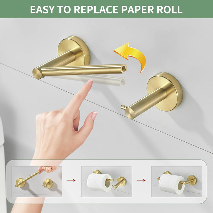 WEIKO Gold Toilet Paper Holder Towel Ring Bathroom Hardware Set Brushed Gold Hand Towel Holder Wall Mount TP Tissue Roll Holder with Double Post Pivoting Bath Accessories SUS304 Stainless Steel 2pc. - Just Closeouts Canada Inc.