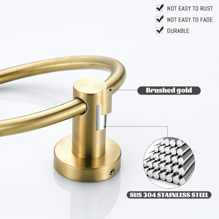 WEIKO Gold Toilet Paper Holder Towel Ring Bathroom Hardware Set Brushed Gold Hand Towel Holder Wall Mount TP Tissue Roll Holder with Double Post Pivoting Bath Accessories SUS304 Stainless Steel 2pc. - Just Closeouts Canada Inc.