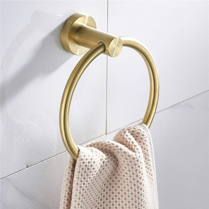 WEIKO Gold Toilet Paper Holder Towel Ring Bathroom Hardware Set Brushed Gold Hand Towel Holder Wall Mount TP Tissue Roll Holder with Double Post Pivoting Bath Accessories SUS304 Stainless Steel 2pc. - Just Closeouts Canada Inc.