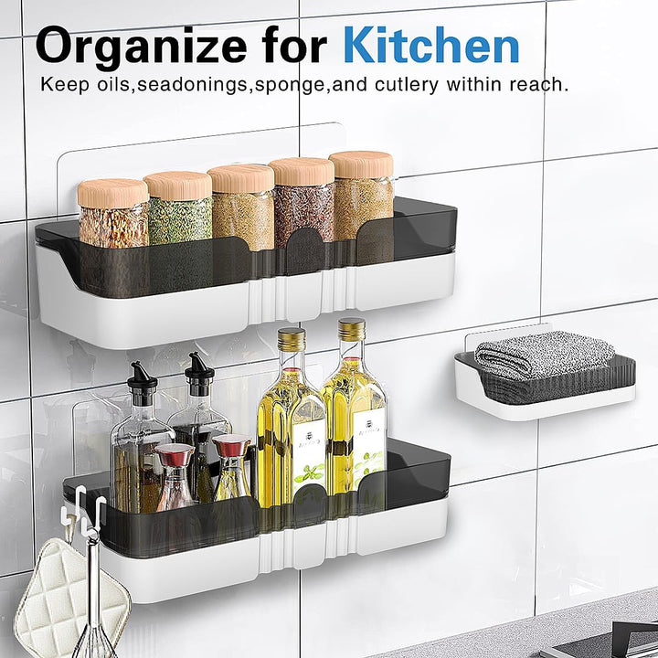 WeshyiGo Shower Caddy No Drilling Shower Organizers with Soap Dish Toothbrush Holder and Hooks Plastic Detachable Large Bathroom Countertop Organizer - Just Closeouts Canada Inc.