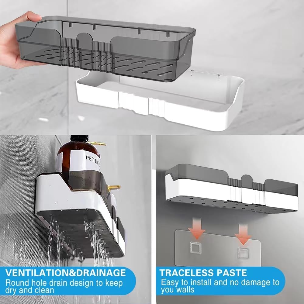 WeshyiGo Shower Caddy No Drilling Shower Organizers with Soap Dish Toothbrush Holder and Hooks Plastic Detachable Large Bathroom Countertop Organizer - Just Closeouts Canada Inc.