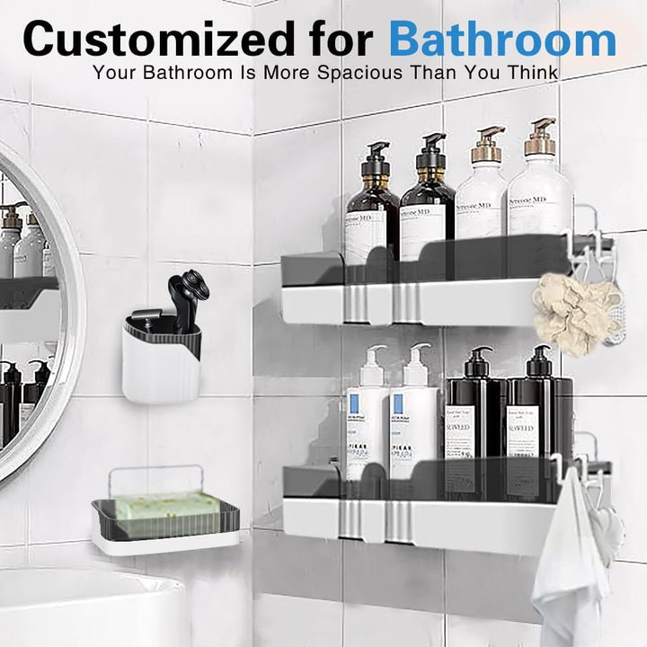 WeshyiGo Shower Caddy No Drilling Shower Organizers with Soap Dish Toothbrush Holder and Hooks Plastic Detachable Large Bathroom Countertop Organizer - Just Closeouts Canada Inc.