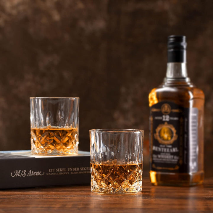 Whiskey Rocks Glass, Set of 4 (2 Crystal Bourbon Glasses, 2 Round Big Ice Ball Molds) In Gift Box - Just Closeouts Canada Inc.