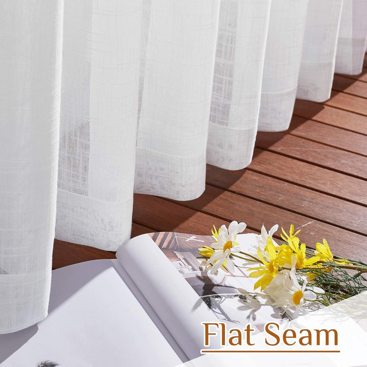 White semi-sheer curtain hem and flat seam
