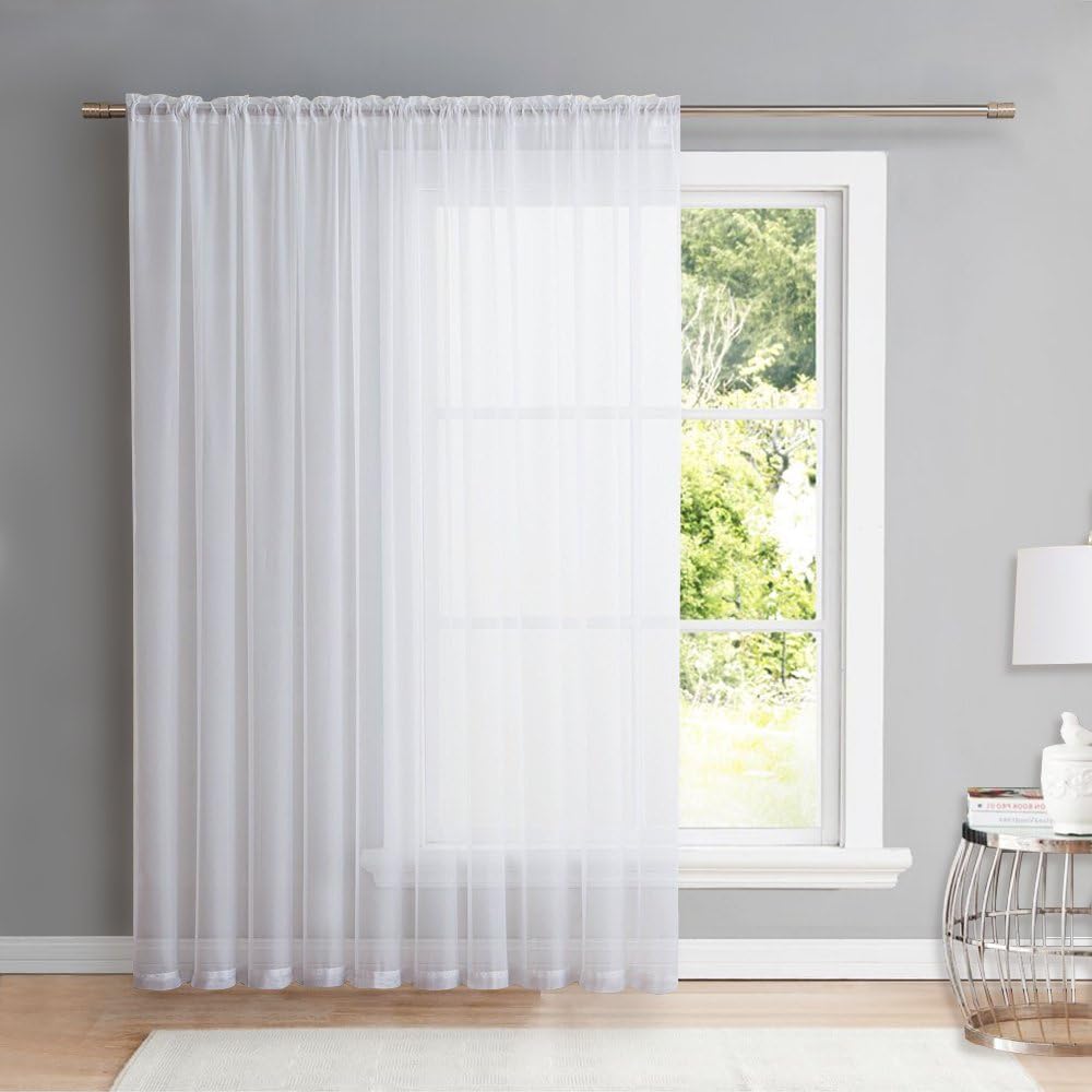 White Extra-Wide Rod-Pocket Sheer Curtain, 100 x 95 in, 1 Panel - Just Closeouts Canada Inc.