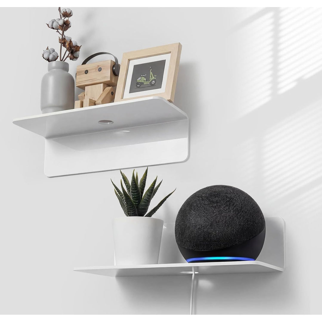 White Floating Wall Shelf Set of 2 - Easily Expand Wall Space - 9 Inch Acrylic Wall Shelves for Bedroom, Living Room, Bathroom, Office, Gaming Room with Cable Clips (White) - Just Closeouts Canada Inc.