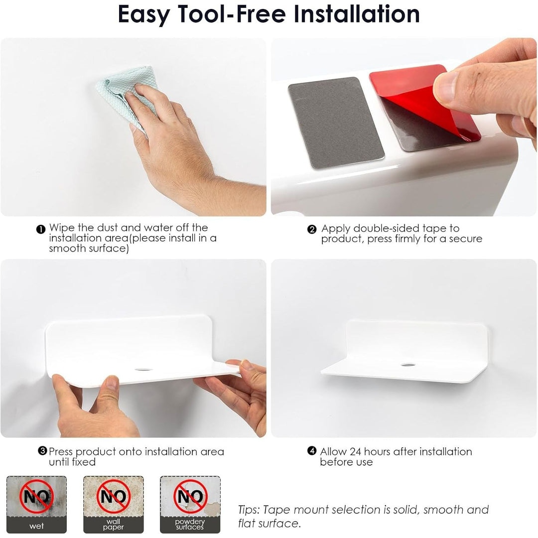White Floating Wall Shelf Set of 2 - Easily Expand Wall Space - 9 Inch Acrylic Wall Shelves for Bedroom, Living Room, Bathroom, Office, Gaming Room with Cable Clips (White) - Just Closeouts Canada Inc.