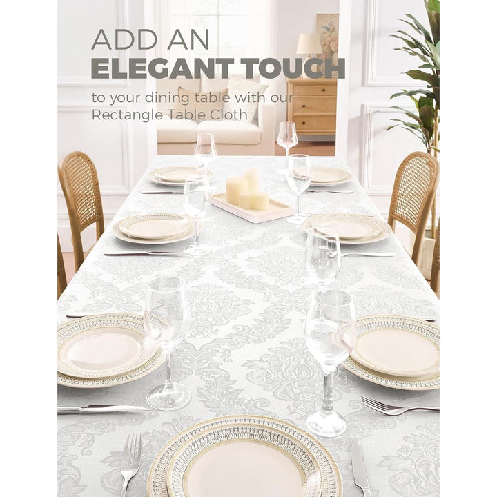 White Floral Table Cloths Rectangular 60 x 84 Inch (6-8 Seats), Waterproof Decorative Washable Reuseable Tablecloth Covers for Dining Kitchen Buffet Table, Wedding Indoor Outdoor Party - Just Closeouts Canada Inc.X004O46QG1