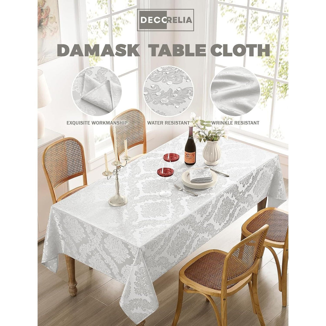 White Floral Table Cloths Rectangular 60 x 84 Inch (6-8 Seats), Waterproof Decorative Washable Reuseable Tablecloth Covers for Dining Kitchen Buffet Table, Wedding Indoor Outdoor Party - Just Closeouts Canada Inc.X004O46QG1