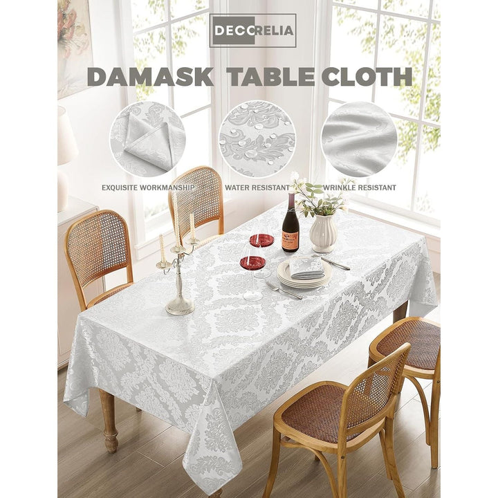 White Floral Table Cloths Rectangular 60 x 84 Inch (6-8 Seats), Waterproof Decorative Washable Reuseable Tablecloth Covers for Dining Kitchen Buffet Table, Wedding Indoor Outdoor Party - Just Closeouts Canada Inc.X004O46QG1