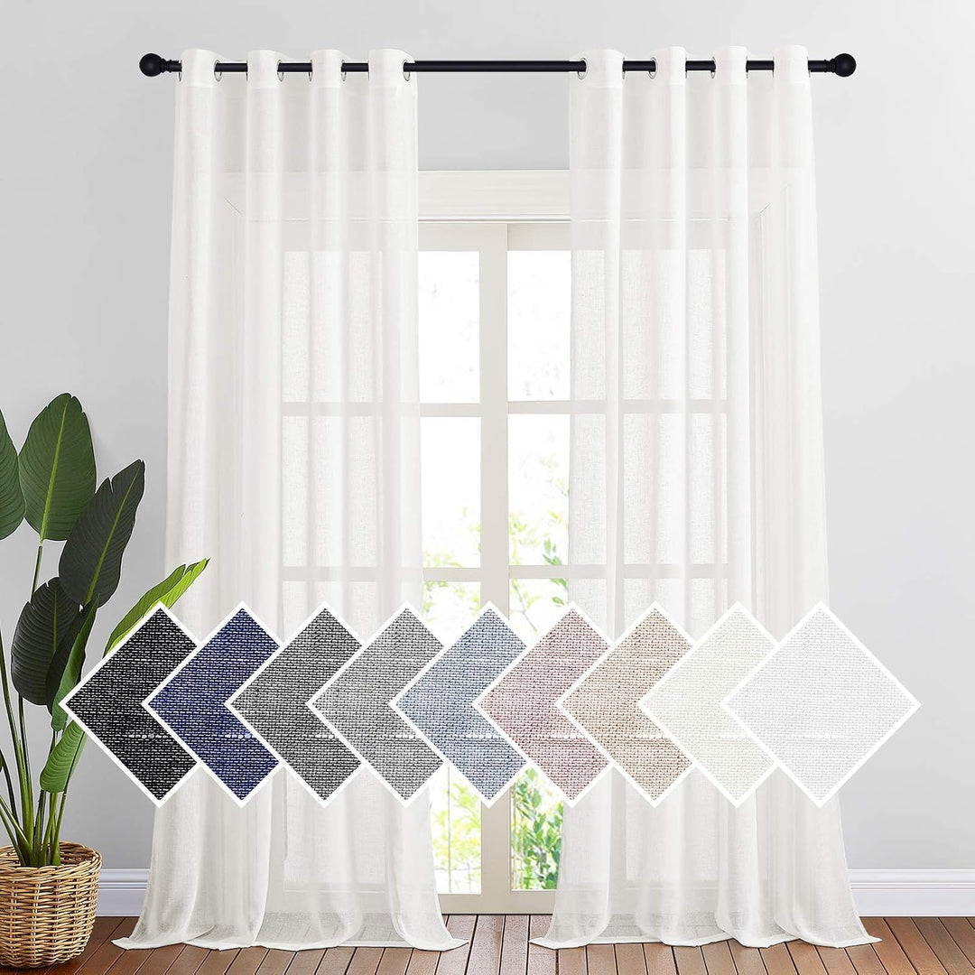 White Linen-Blend Sheer Grommet Curtains, 52 x 96 in, 2 Panels - Just Closeouts Canada Inc.