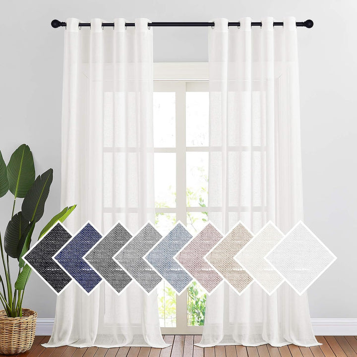 White Linen-Blend Sheer Grommet Curtains, 52 x 96 in, 2 Panels - Just Closeouts Canada Inc.