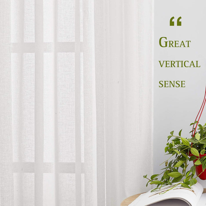 White Linen-Blend Sheer Grommet Curtains, 52 x 96 in, 2 Panels - Just Closeouts Canada Inc.
