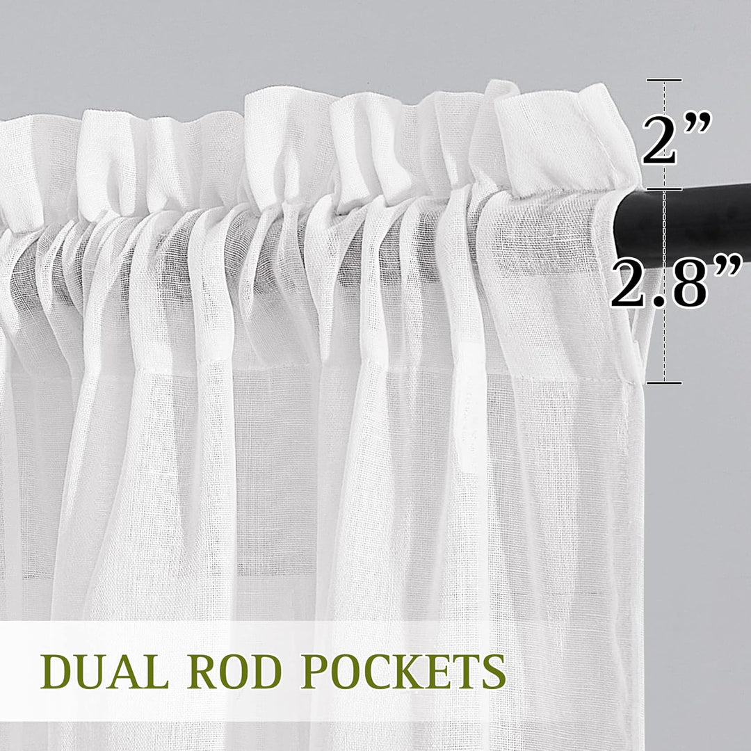 White Linen-Texture Sheer Rod-Pocket Curtains, 52 x 63 in, 2 Panels - Just Closeouts Canada Inc.