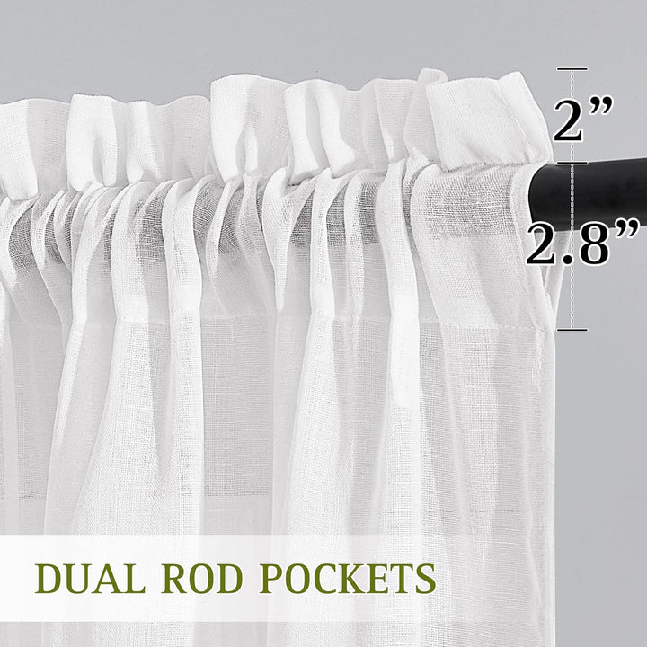 White Linen-Texture Sheer Rod-Pocket Curtains, 52 x 63 in, 2 Panels - Just Closeouts Canada Inc.