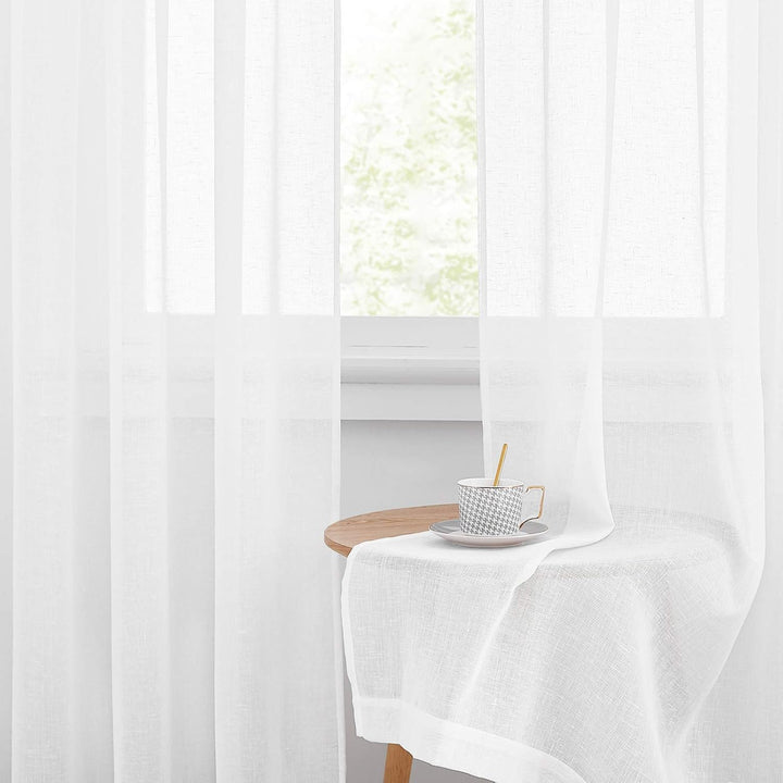 White Linen-Texture Sheer Rod-Pocket Curtains, 52 x 63 in, 2 Panels - Just Closeouts Canada Inc.